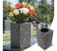 Granite Grave Vase for Flowers - 9.84 x 5.9 x 5.9 in (25 x15x15 cm) - Solid 30.86 lbs (14kg) Memorial Vases for Graves - Square Speckled Grey Versatile Flower Holder for Cemetery, Garden or Home Use