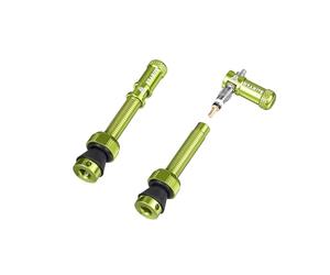Granite Juicy Nipples Presta Valve Caps and 44mm Matching Stem (Green) | 6061 alloy, doubles as valve core remover, 4-hole stems for tyre inserts, hex keyhole base, multiple colours