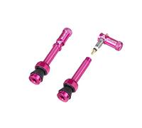 Granite Juicy Nipples Presta Valve Caps and 44mm Matching Stem (Pink) | 6061 alloy, doubles as valve core remover, 4-hole stems for tyre inserts, hex keyhole base, multiple colours