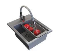Granite Kitchen Sink Granitan Nero Single Bowl With Syphon, Basket And Grado Grey Tap Set