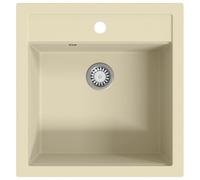 vidaXL Granite Kitchen Sink Single Basin Beige Basket Strainer Basin Bowl