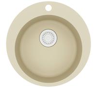 vidaXL Granite Kitchen Sink - Round, Single Basin, Overmount Design, Beige, Heat, with Basket Strainer, Easy to Clean and Assemble