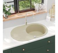 Granite Kitchen Sink Single Basin Oval Basket Strainer Multi Colours vidaXL