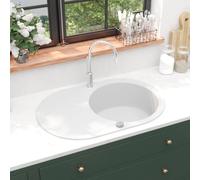 vidaXL Granite Kitchen Sink Single Basin Oval White