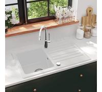 vidaXL Granite Kitchen Sink-Reversible Design Cream White Single Basin with Drainer-Heat- Easy-Clean Overmount 765x460 mm