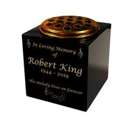 Granite Memorial Vase- Solid Granite - Free Personalised Gold Engraving, Musical Notes - Includes Metal Flower Pot Insert