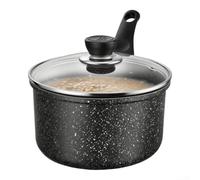Granite Nonstick Saucepan With Lid For Induction Cooktop Small 1.5 Quart Cast Aluminum Stockpot With Heat Resistant Handles And Drip Free Spout Black Color(16cm with Lid)