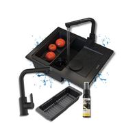 Granite Single Bowl Sink Granitan Top Black With Tap And Basket Waste Set