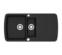 Granite Sink Double Sink Black Built-in Sink with Two Basins 960 x 500 mm Scratch-Resistant and Heat Resistant Reversible for Kitchen and Utility Room