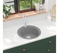 Granite Sink Single Sink in Grey with 505 x 505 mm Installation Dimension, Heat Resistant and Scratch-Resistant, Includes Strainer Basket, Ideal for Kitchen and Utility Room