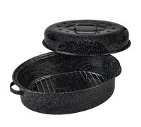 Granite Ware 19 inch oval roaster with Lid, Oval Rack included (Speckled Black) - design to accommodate up to 20 lb poultry/roast. Resists up to 932°F