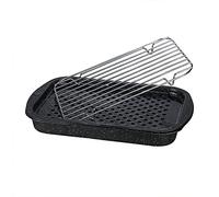 Granite Ware 3 piece multiuse Set. Enameled Steel Bake, Broiler pan, and Grill with Rack. Versatile for Oven and Direct fire Cooking. Resists up to 932°F.