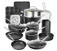 Granitestone 20 Pcs Pots and Pans Set, Complete Cookware Bakeware Set with Ultra Nonstick Durable Mineral and Diamond Surface, Stainless Stay Cool Handles Oven and Dishwasher Safe, Black