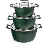 Granitestone Granite Stone 6 Piece Non-Stick Nesting Pots, Ultra Durable Mineral and Diamond Triple Coated Surface, Space Saving Cookware, Dishwasher Safe, Green, Aluminum