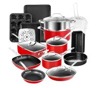 Granitestone Red Pots and Pans Set, 20 Piece Complete Cookware & Bakeware Set with Ultra Nonstick Durable Mineral & Diamond Surface, Stainless Stay Cool Handles Oven & Dishwasher Safe, 100% PFOA Free