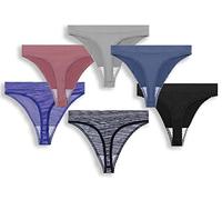 GRANKEE Thongs for Women Seamless-High Waisted Thong Underwear Comfortable Quality No Show Panties Multipack(Black/Grey/Crown Blue/Vintage Rose/Space Dye Purple/Space Dye Black 6 Pack L)