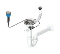 GRANMASTER Siphon Kitchen Sink Automatic 1-Chamber Space-Saving Siphon with Overflow on the Drip Tray - Made in Italy - Connection to the Bottom: 1 1/2 Inch Strainer Basket Eccentric Valve 3 1/2 Inch