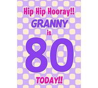 Granny 80th Birthday Card (Purple Spots) - Gift Idea Greeting Blank Inside Envelope Included UK