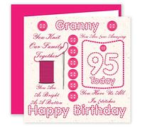 Granny 95th Happy Birthday Card - You Knit Our Family Together - 95 Today - Bright As A Button Design