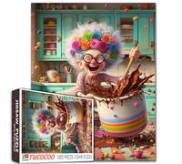 Granny Baking Jigsaw Puzzles for Adults Colorful Kitchen Chaos 1000 Pieces Puzzles for Challenging Family Activity Games Chocolate Splash Art Jigsaw Puzzle DIY Craft Puzzles Home Decor