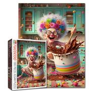 Granny Baking Jigsaw Puzzles for Adults Colorful Kitchen Chaos 1000 Pieces Puzzles for Challenging Family Activity Games Chocolate Splash Art Jigsaw Puzzle DIY Craft Puzzles Home Decor 20x27 Inches