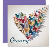 Granny Birthday Card - Elegant Butterfly Heart - Happy Birthday Card for Granny from Grandson Granddaughter, 145mm Beautiful Sentimental Bday Greeting Cards
