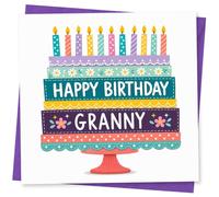 Granny Birthday Card, Happy Birthday Design with Colourful Layered Cake and Candles, Greetings Card for Grandma