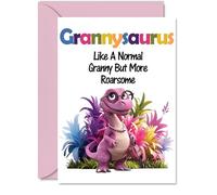 Granny Mothers Day Card - Roarsome Grannysaurus - Happy Birthday Card for Granny Gran from Grandson Granddaughter, A5 Dinosaur Bday Greeting Cards