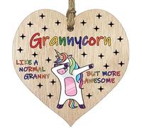 Granny Birthday Gift for Her - Grannycorn - Wooden Heart Plaques, Light Wood Sign Keepsake, Funny Gran Happy Birthday Plaque Grandma Gifts Unicorn Awesome Granny Present from Granson Granddaughter