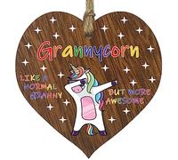 Granny Birthday Gift for Her - Grannycorn - Wooden Heart Plaques, Dark Wood Sign Keepsake, Funny Gran Happy Birthday Plaque Grandma Gifts Unicorn Awesome Granny Present from Granson Granddaughter