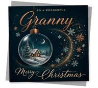 Granny Card, Granddaughter Christmas Card, To a Wonderful Granddaughter, Elegant Festive Snow Globe Design, Merry Christmas Greeting