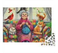Granny Cats 1000 Pieces Jigsaw Puzzles For Adults Educational Games Stress Relieving Entertainment Exercise The Memory of The Brain For Adults Gifts 500pcs (52x38cm)