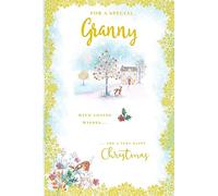 Granny Christmas Card Traditional Snow Scene House Tree 9" x 6" Lovely Verse