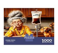 Granny Coffee IV Dog 1000 Piece Premium Jigsaw Puzzle Quirky Senior Vibe Jigsaw Puzzle Set Premium Cardstock Senior Enthusiasts Concentration Training Housewarming Office Break Gift Game 70x50cm/1000p