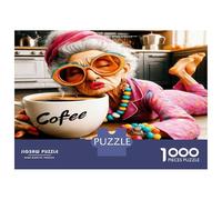Granny Coffee Relax 1000 Piece Jigsaw Puzzle Cozy Senior Vibe Puzzle for Adults Recycled Cardboard Educational Game Challenge Fun Home Activity Great Gift for Family Lovers Cognitive Development 52x38