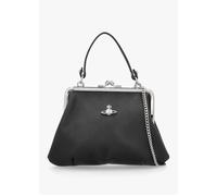 Granny Frame Black Saffiano Purse - Black Suede / One Size