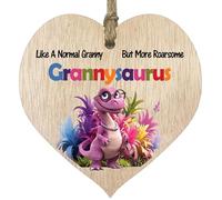 Granny Gifts - Roarsome Grannysaurus Wooden Heart Plaque - Happy Birthday Gifts for Granny from Grandson Granddaughter, Dinosaur Mother's Day Presents, Light Wood Sign Keepsake