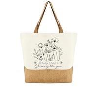Granny Gifts Tote Bag with Floral Print, Reusable Tote Bag for Grandmother | 45x35cm Versatile Shoulder Bag, Jute Cotton Blend, Ideal for Shopping Travel Birthday Mother’s Day Gift for Grandma