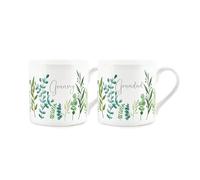 Granny & Grandad Mug Set - Ferns & Greenery Garden Themed Gifts for Grandparents Bone China Mugs Set of 2 - Tea/Coffee Hot Drinks Cups Present