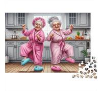 Granny Kitchen Dance 1000 Piece Puzzle Pajama Party Time Vivid Colors Precision-cut Premium Cardboard for Beginners Gift for Puzzle Lovers 38x26cm/1000pcs