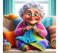 Granny Knitting Pattern Cross Stitch Kit 11CT Stamped Eco-Cotton Thread 50x50cm (19.7x19.7in) Full Embroidery DIY Craft for Beginners and Hobbyists
