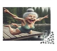 Granny Lake Dive Joy 1000 Pieces Jigsaw Puzzle Summer Jump Time Challenging Difficult Recycled Cardboard for Advanced Puzzlers 52x38cm/1000pcs