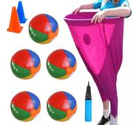 Granny Pants Yard Game, 2Pcs Funny Giant Stretchy Pants with 4 Bouncy Balls & 2 Marker Cones, Outdoor Family Reunion Party Games for Adults, Hilarious Group Yard Game (Pink)