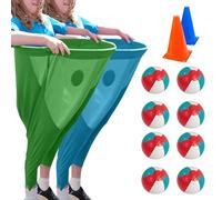 Granny Pants Yard Game for Adults, 1/2/4Pcs Freaky Party Games Pants with 4/8/16 Bouncy Balls and 2/4 Marker Cones, Yard Games Field Day Family Reunion Game Giant Outdoor Game Sets (Blue + Green)