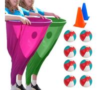 Granny Pants Yard Game for Adults, 1/2/4Pcs Freaky Party Games Pants with 4/8/16 Bouncy Balls and 2/4 Marker Cones, Yard Games Field Day Family Reunion Game Giant Outdoor Game Sets (Green + Pink)