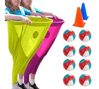 Granny Pants Yard Game for Adults, 1/2/4Pcs Freaky Party Games Pants with 4/8/16 Bouncy Balls and 2/4 Marker Cones, Yard Games Field Day Family Reunion Game Giant Outdoor Game Sets (Pink + Yellow)