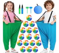 Granny Pants Yard Game for Kids, Fill Your Pants Game Set with 2 Oversized Pants, 16 Balloons & 2 Fast Double-Action Pumps, Outdoor Games for Kids Carnival Party Lawn Games