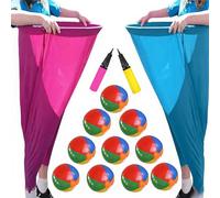 Granny Pants Yard Game Set 12 PCS, 2 Oversized Blue & Rose Red Pants with 8 Colorful Bouncy Balls & 2 Air Pump, Outdoor Tossing Games for Adults Family Birthday Party Field Day Fun Backyard Reunion