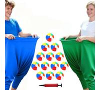 Granny Pants Yard Game Set, 2-Pack Giant Catching Trousers Blue Green with 12 Inflatable Balls 2 Hand Pumps, Funny Outdoor Relay Race Garden Party Lawn Game for BBQ Hen Party Team Building