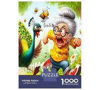 Granny Peacock Bee 1000 Piece Classic Jigsaw Puzzle Whimsical Comedy Fun Jigsaw Puzzle Set Thick Cardboard Teen Puzzle Fans 12-18 Logic Skill After-School Party Game Best Gift Lovers 52x38cm/1000pcs